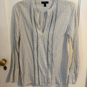 J. Crew Light, Long Sleeve V-Cotton Shirt, Gray, White and Black, Size S